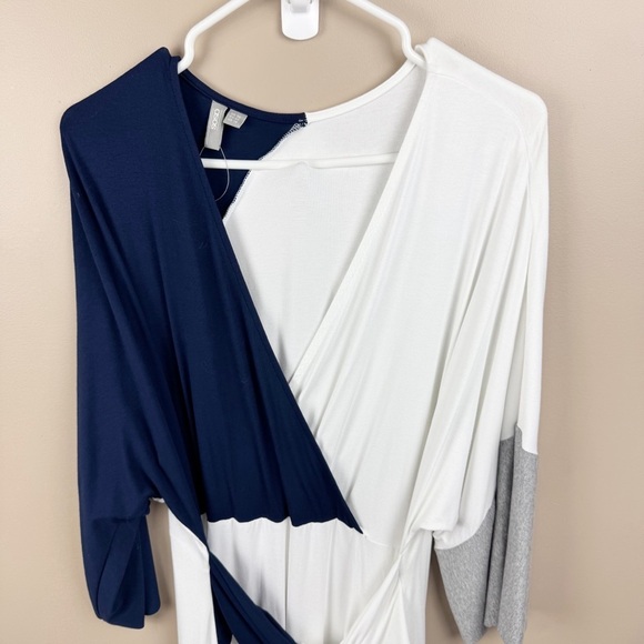 ASOS Curve White, Blue & Gray Colorblock Tie Waist Dress Size 16 - Picture 5 of 11